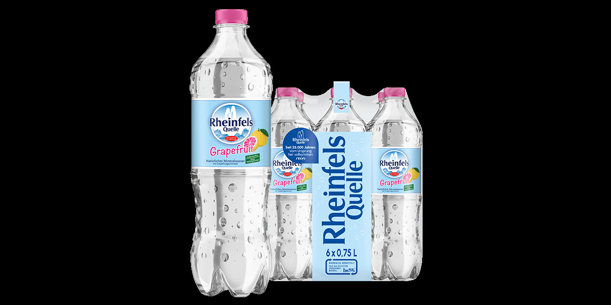 Pack mit 6 Flaschen Rheinfels Quelle Grapefruit in 0,75 L PET-Einweg