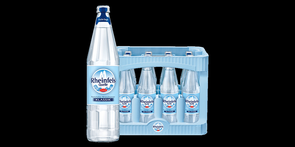 Kasten mit 12 Flaschen Rheinfels Quelle Klassik in 0,7 L Glas