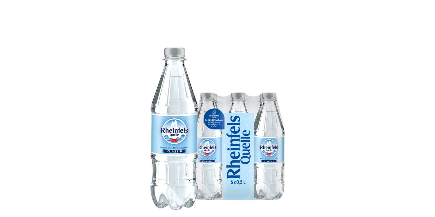 Pack mit 6 Flaschen Rheinfels Quelle Klassik in 0,5 L PET-Einweg